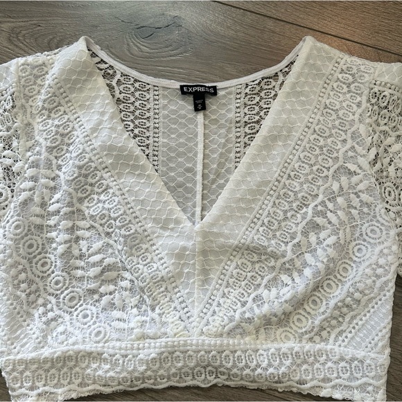 Express | White Lace, Tie Back Crop Top | Boho | Medium - Picture 6 of 7